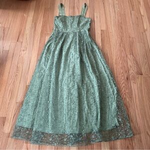 Rihoas Wedding Guest Maxi Dress Womens XL Green Floral Embroidery Mesh Formal